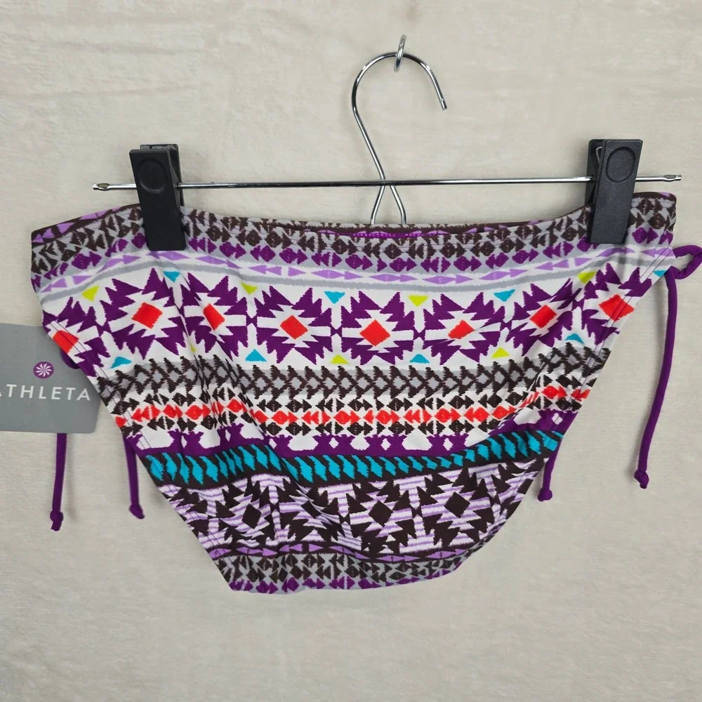 NWT Athleta Purple Geometric Tribal Print Side Tie Bikini Bottom Swim Size M